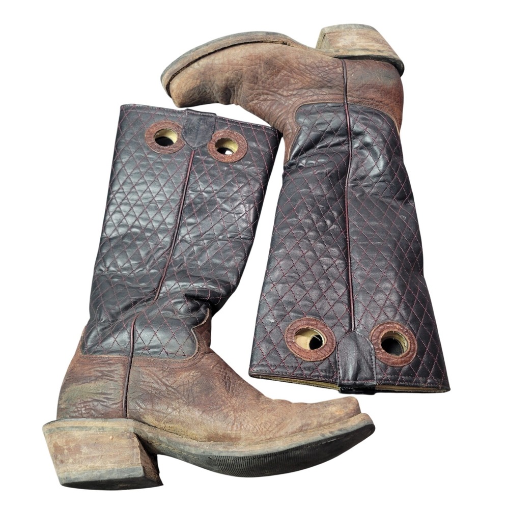 Serna Mens Brown Black Quilted Leather Square‎ Toe Cowboy Western Boots 9.5 D